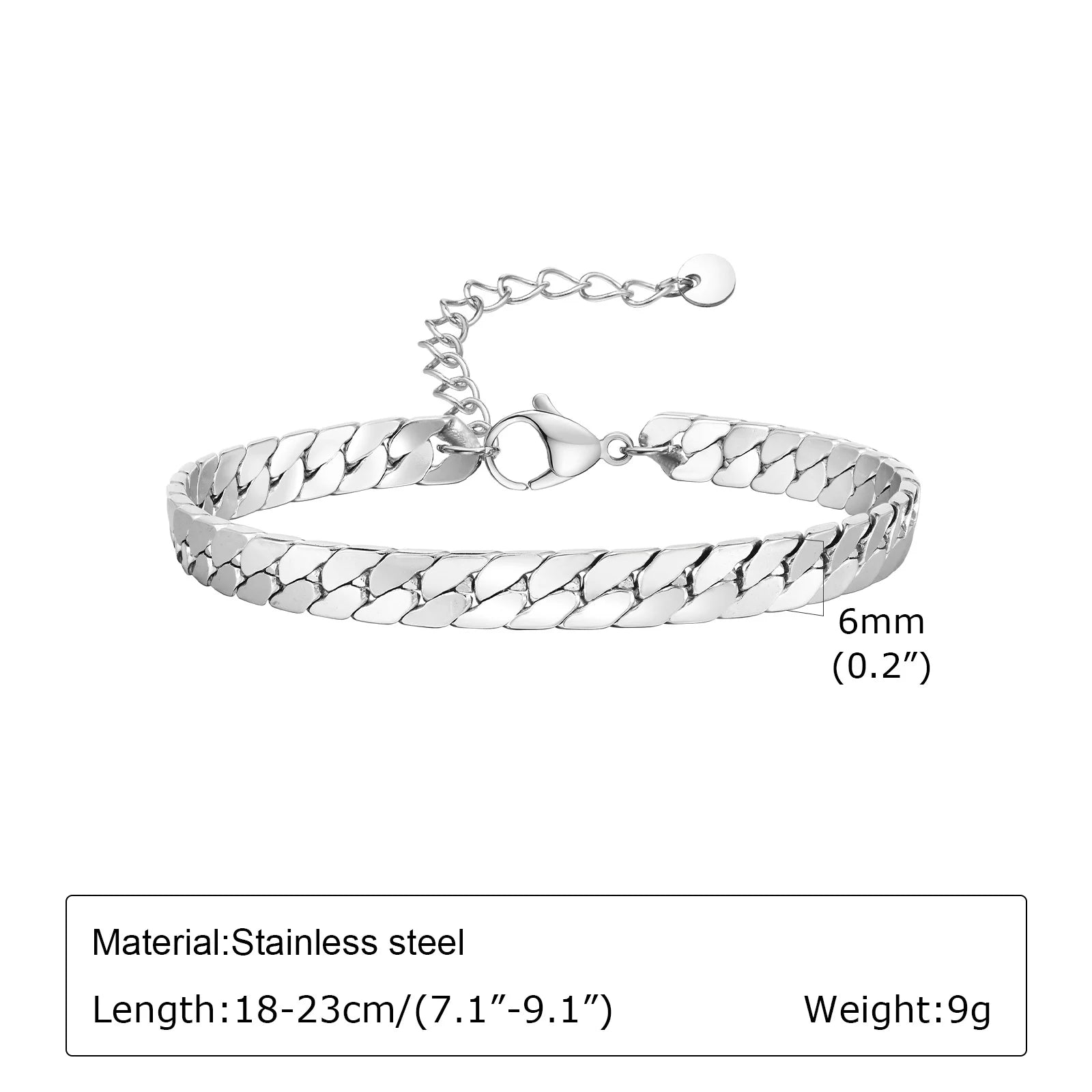 Flat Cuban Chain Bracelets,Stainless Steel