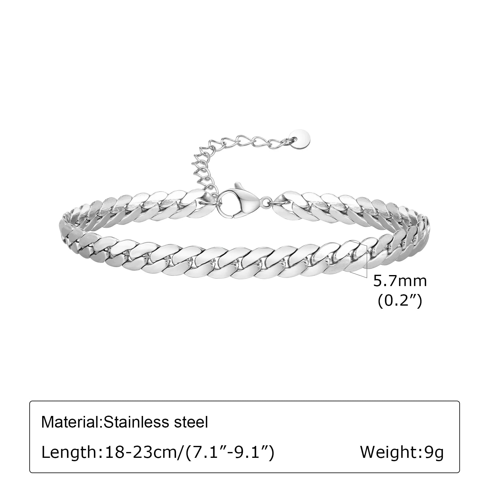 Flat Cuban Chain Bracelets,Stainless Steel