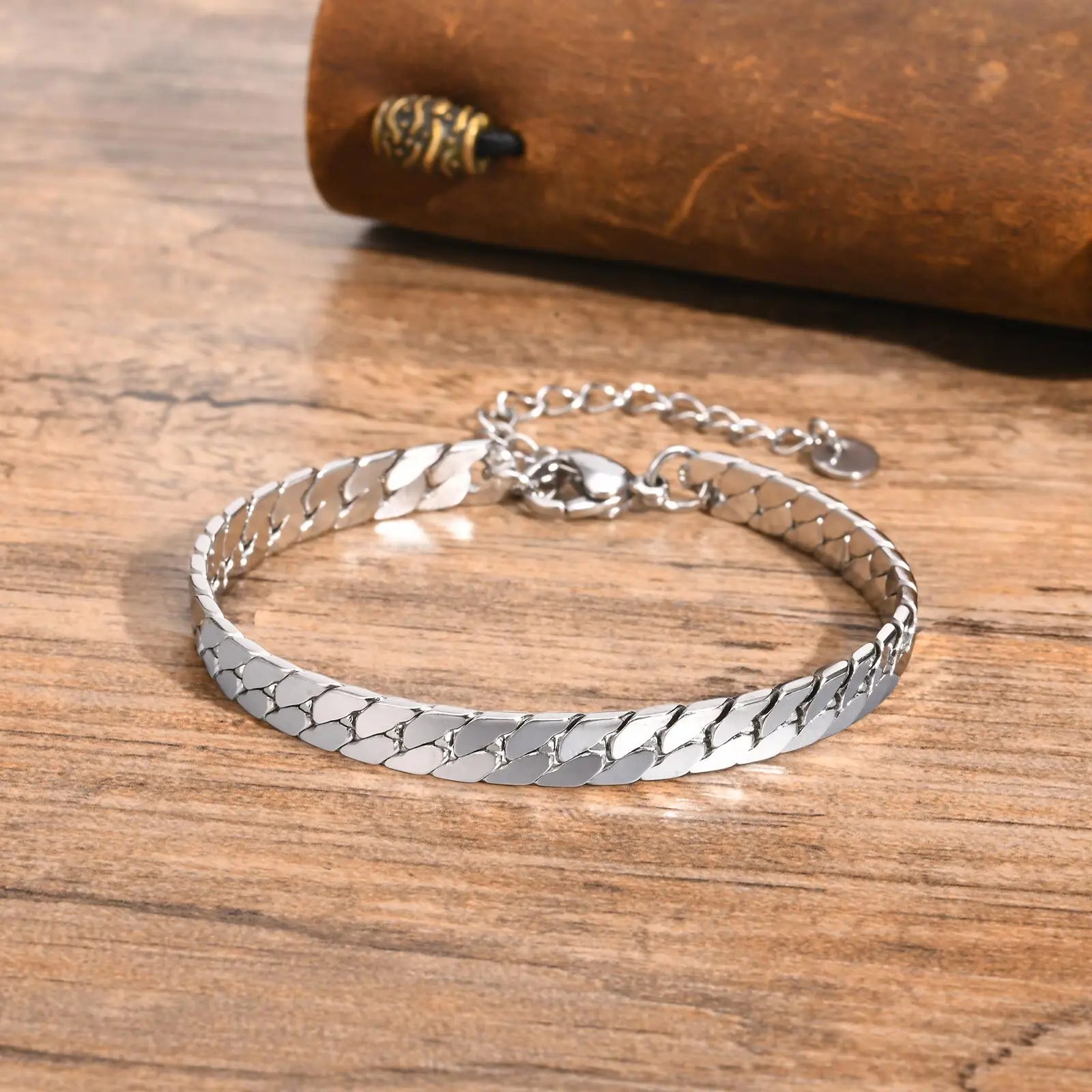 Flat Cuban Chain Bracelets,Stainless Steel