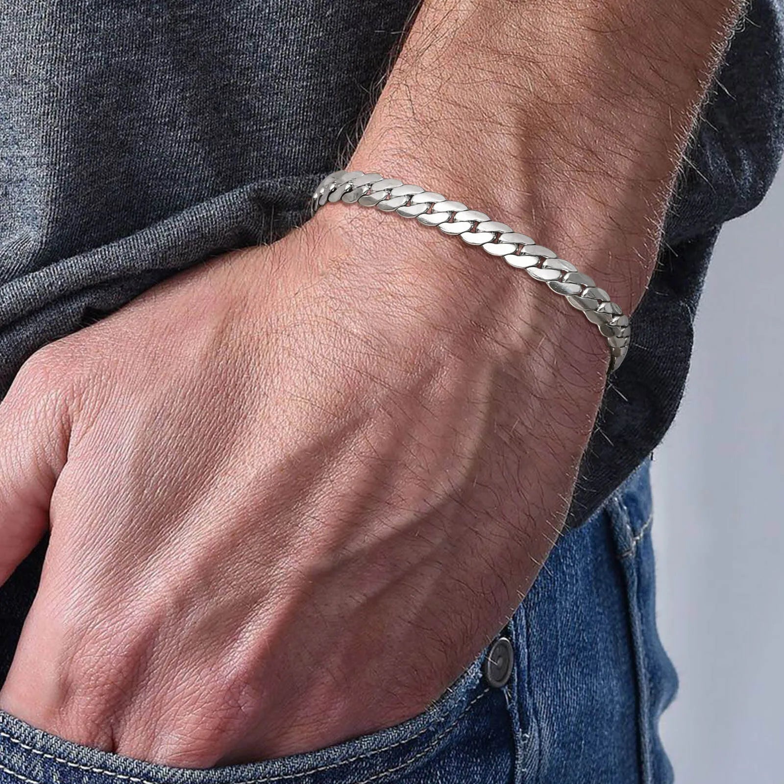 Flat Cuban Chain Bracelets,Stainless Steel